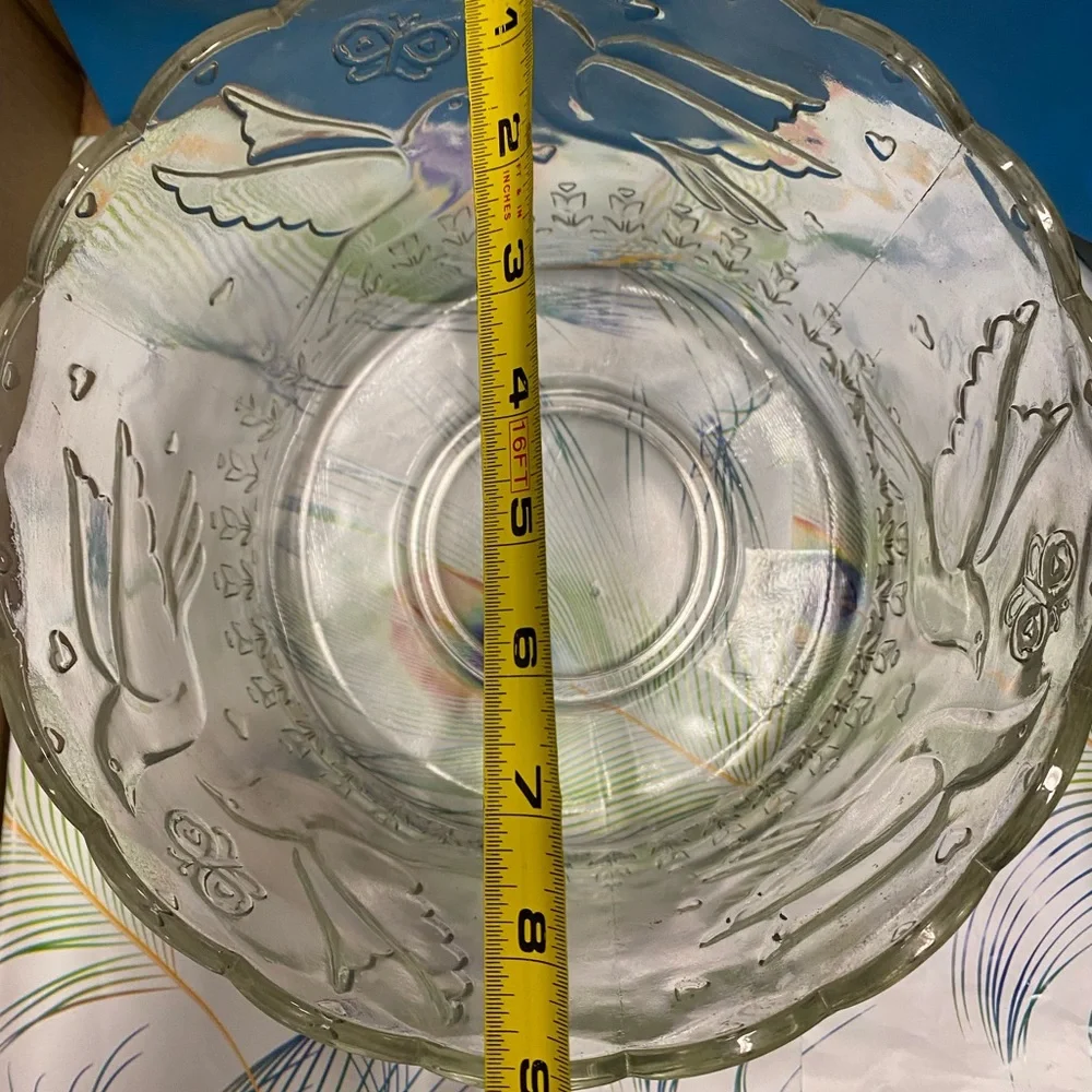 Glass Punch Bowl with Doves and Butterfly Motif Wedding Engagement Formal